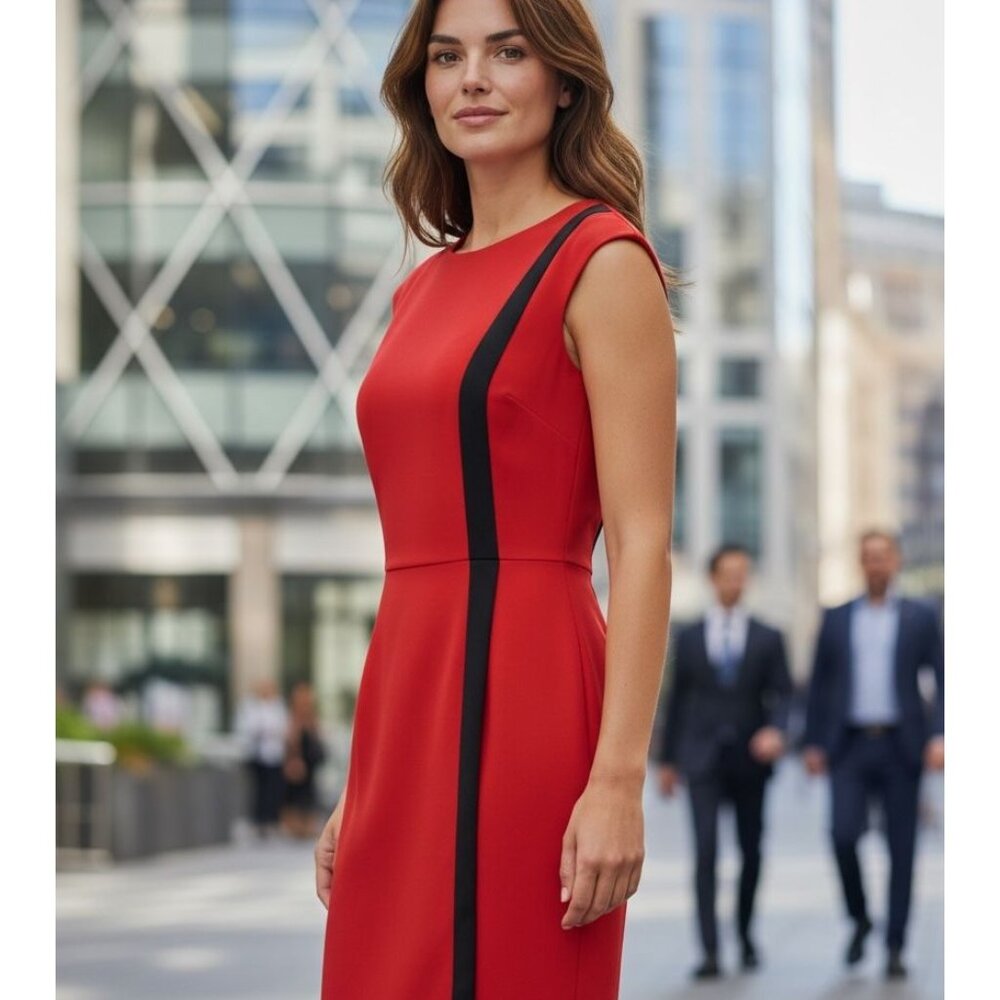 Calvin Klein Womens 6 Red Sleeveless Sheath Dress Black Holiday Chic party